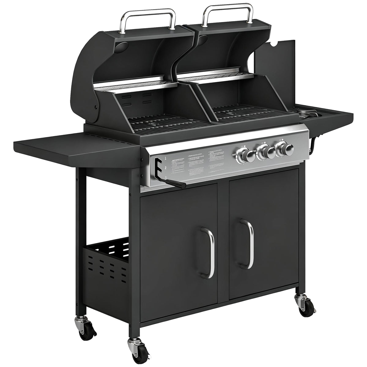 Outsunny 2+1 Burner Hybrid Dual Fuel BBQ Gas Grill in Black