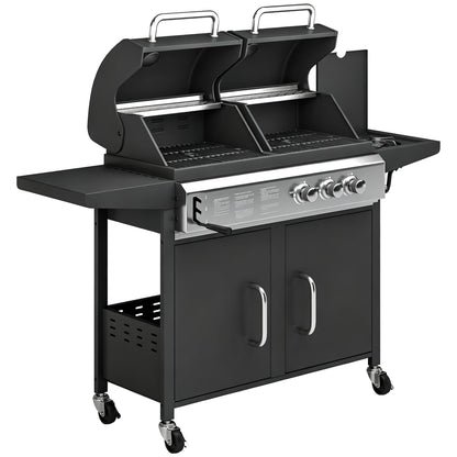 Outsunny 2+1 Burner Hybrid Dual Fuel BBQ Gas Grill in Black