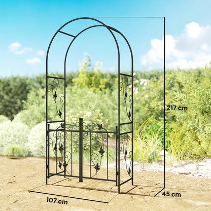 A diagram showing the dimensions of the steel garden arch with gate