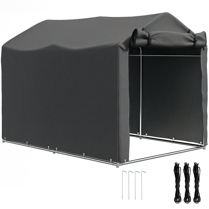 Outsunny Garden Storage Tent, a dark grey waterproof outdoor storage shelter with a roll-up zipper door