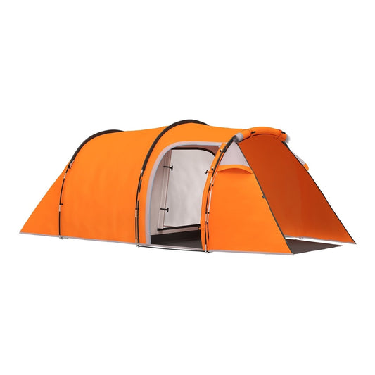 Outsunny 2-3 Man Tunnel Tents, a bright orange shelter with a grey groundsheet and black trim