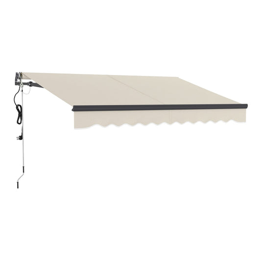 Outsunny Electric/Manual Awning in beige with a manual crank handle and power cable attached