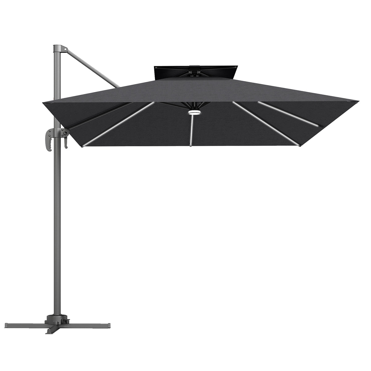 Outsunny 2.5m Cantilever Parasol with Solar Powered LED Lights in Dark Grey