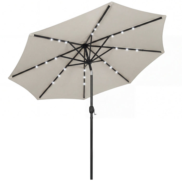 Outsunny 2.6 m Garden Parasol Umbrella with LED lights glowing along the ribs against a white background