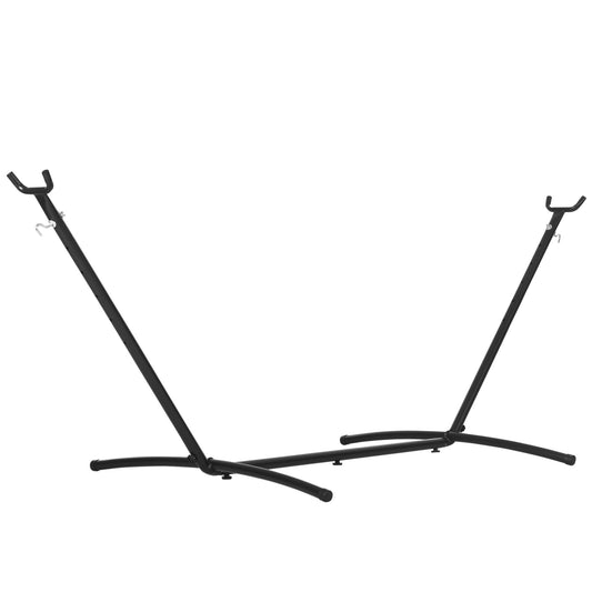 Outsunny 2.9m Universal Hammock Stand, a black metal hammock stand with curved legs
