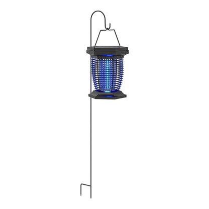 Outsunny 2-in-1 Electric Fly Zapper with UVA Light hanging from a garden stake