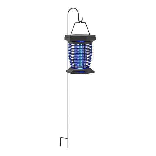 Outsunny 2-in-1 Electric Fly Zapper with UVA Light hanging from a garden stake