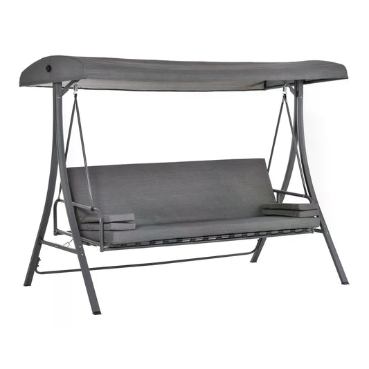 Outsunny 2-in-1 Patio 3 Seater Swing Chair Hammock with adjustable canopy and grey cushions