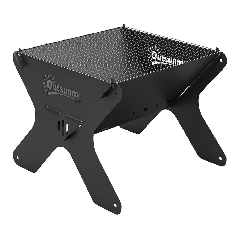 Outsunny 2-In-1 Portable BBQ Grill and Camping Fire Pit on a plain white background