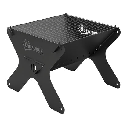 Outsunny 2-In-1 Portable BBQ Grill and Camping Fire Pit on a plain white background