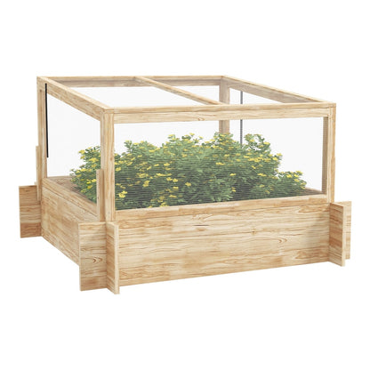 Outsunny 2-In-1 Wooden Greenhouse Planter Box with yellow flowers inside on a white background