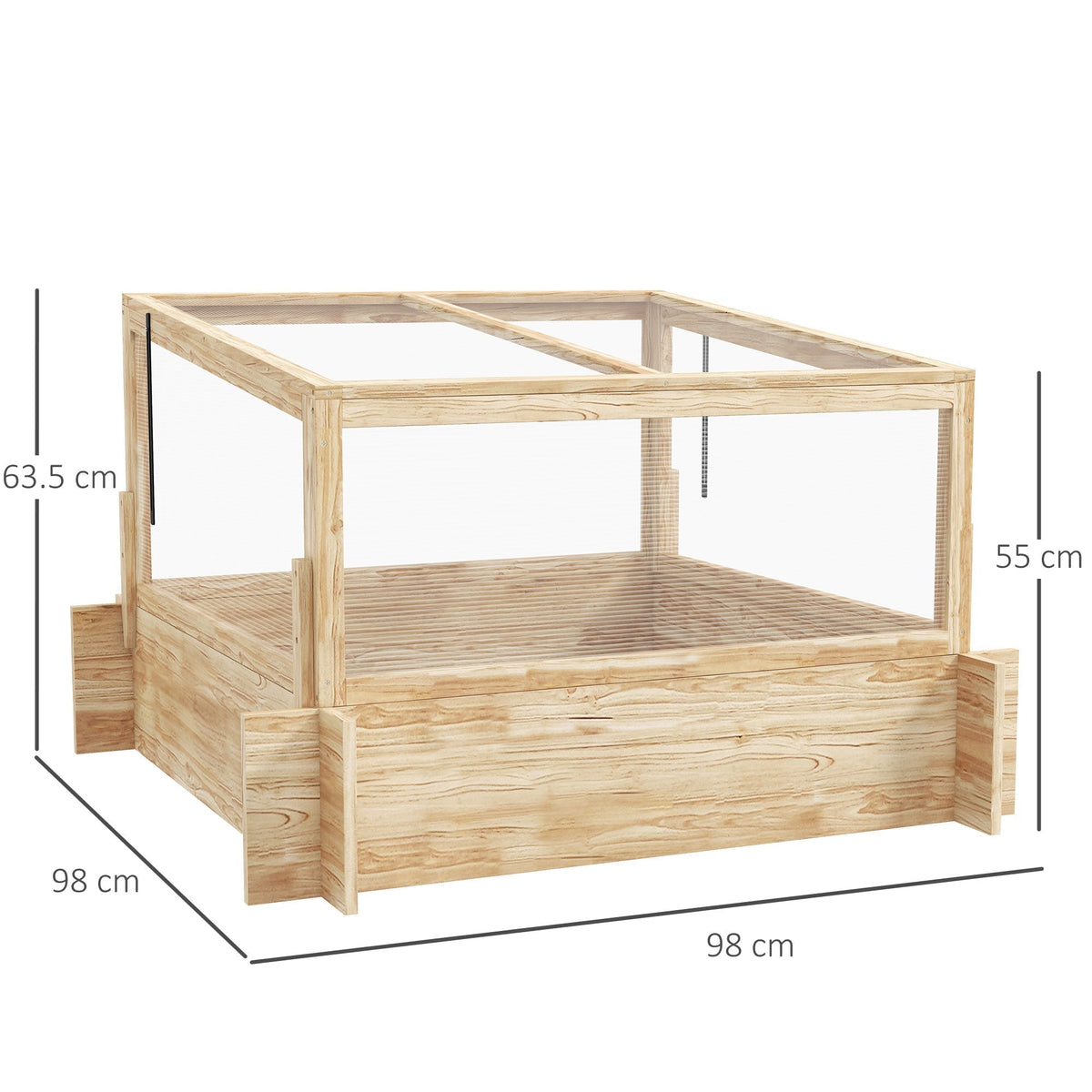 The garden planter showing dimensions with arrows on a plain white background