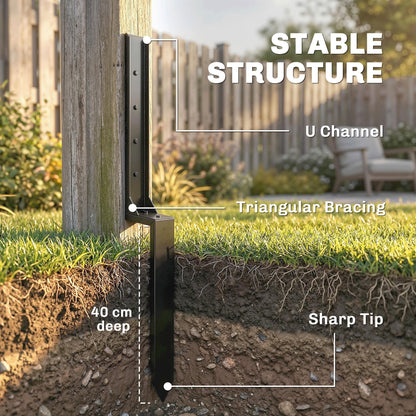 The fence post repair kit showing the underground installation and structural details