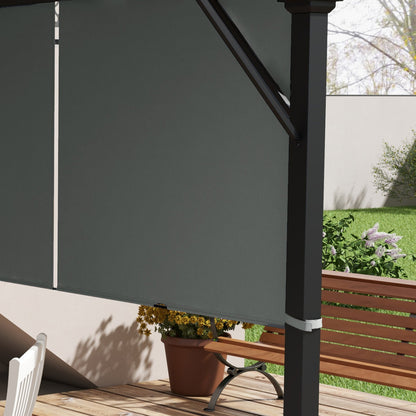 Dark grey replacement pergola canopy hanging down the side of a pergola on a patio