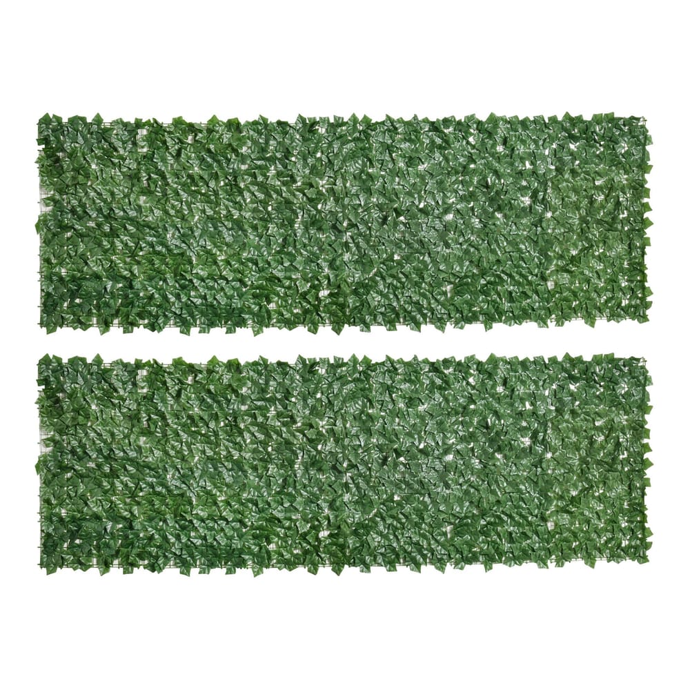 Outsunny 2-Piece Artificial Leaf Hedge Screen Privacy Fence Panel shown as two separate rectangular panels