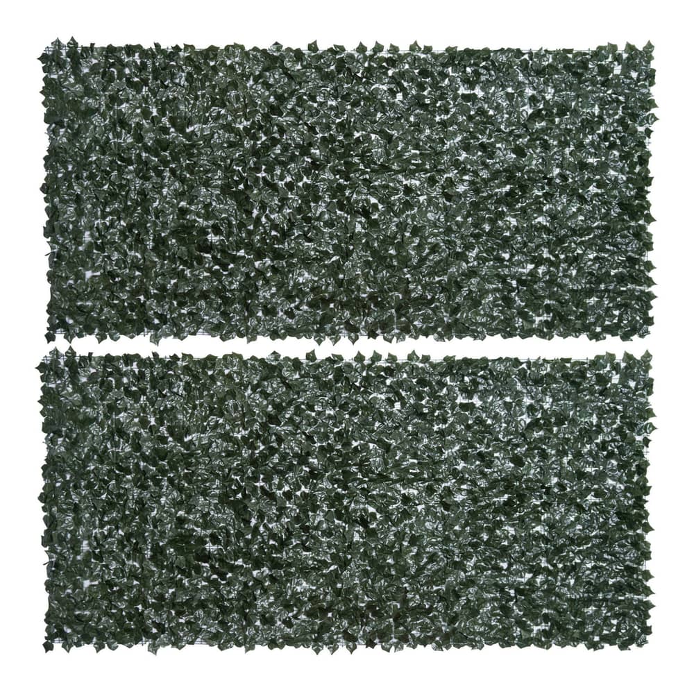 Outsunny 2-Piece Artificial Leaf Hedge Screen Privacy Fence Panel, a full screen of dark green artificial leaves