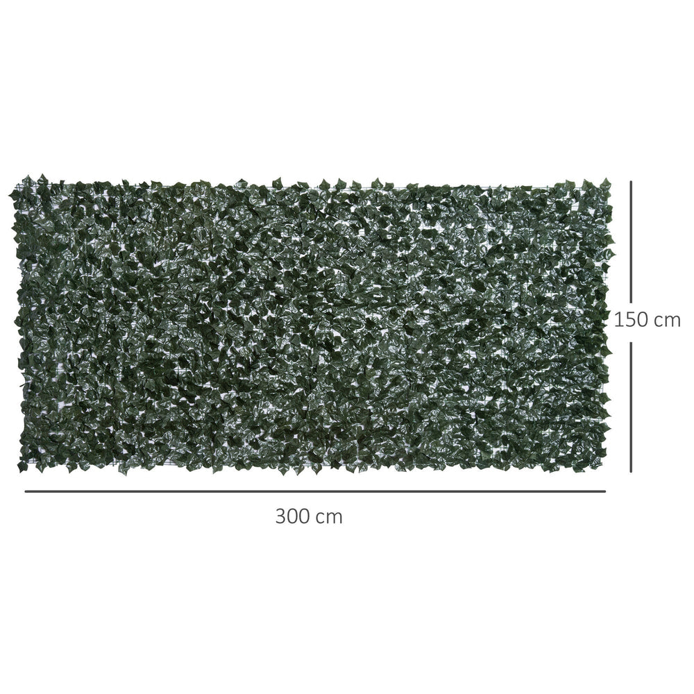 The artificial leaf fence panel showing its dimensions