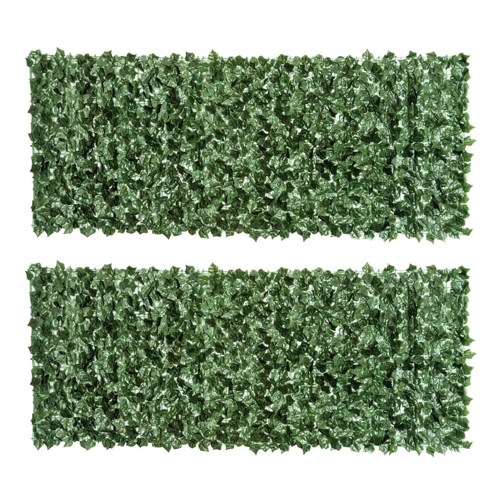 Outsunny 2-Piece Artificial Leaf Hedge Screen Privacy Fence Panel, two green panels side by side