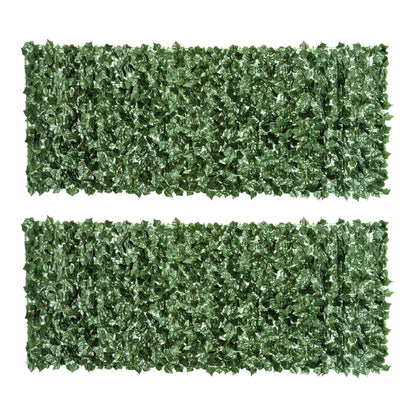 Outsunny 2-Piece Artificial Leaf Hedge Screen Privacy Fence Panel, two green panels side by side