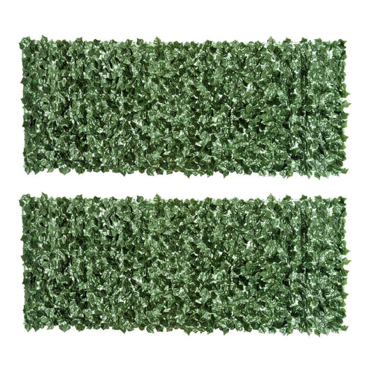 Outsunny 2-Piece Artificial Leaf Hedge Screen Privacy Fence Panel, two green panels side by side