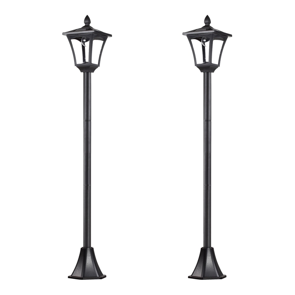 Outsunny 2 Pieces Outdoor Garden Solar Post Lamp, two black bollard lights standing tall against a white background