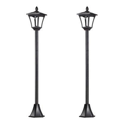 Outsunny 2 Pieces Outdoor Garden Solar Post Lamp, two black bollard lights standing tall against a white background