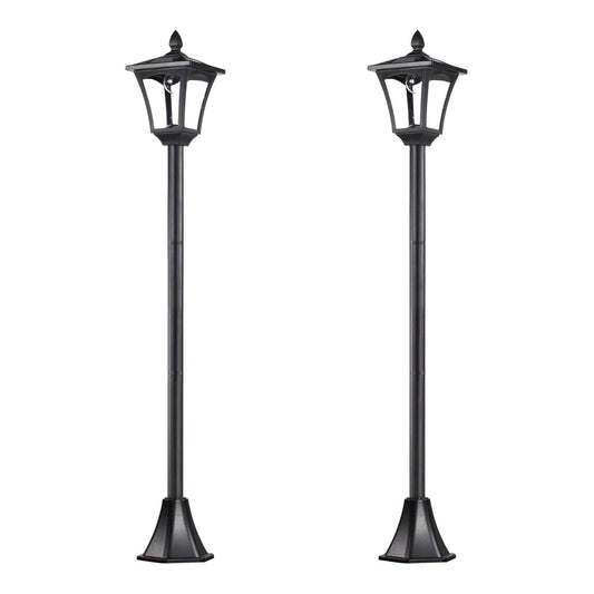 Outsunny 2 Pieces Outdoor Garden Solar Post Lamp, two black bollard lights standing tall against a white background