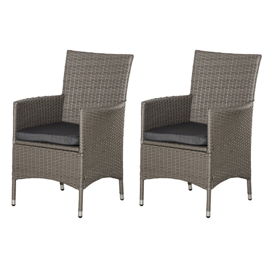 Outsunny 2 Pieces Outdoor PE Rattan Dining Chairs Set with cushions, grey wicker finish