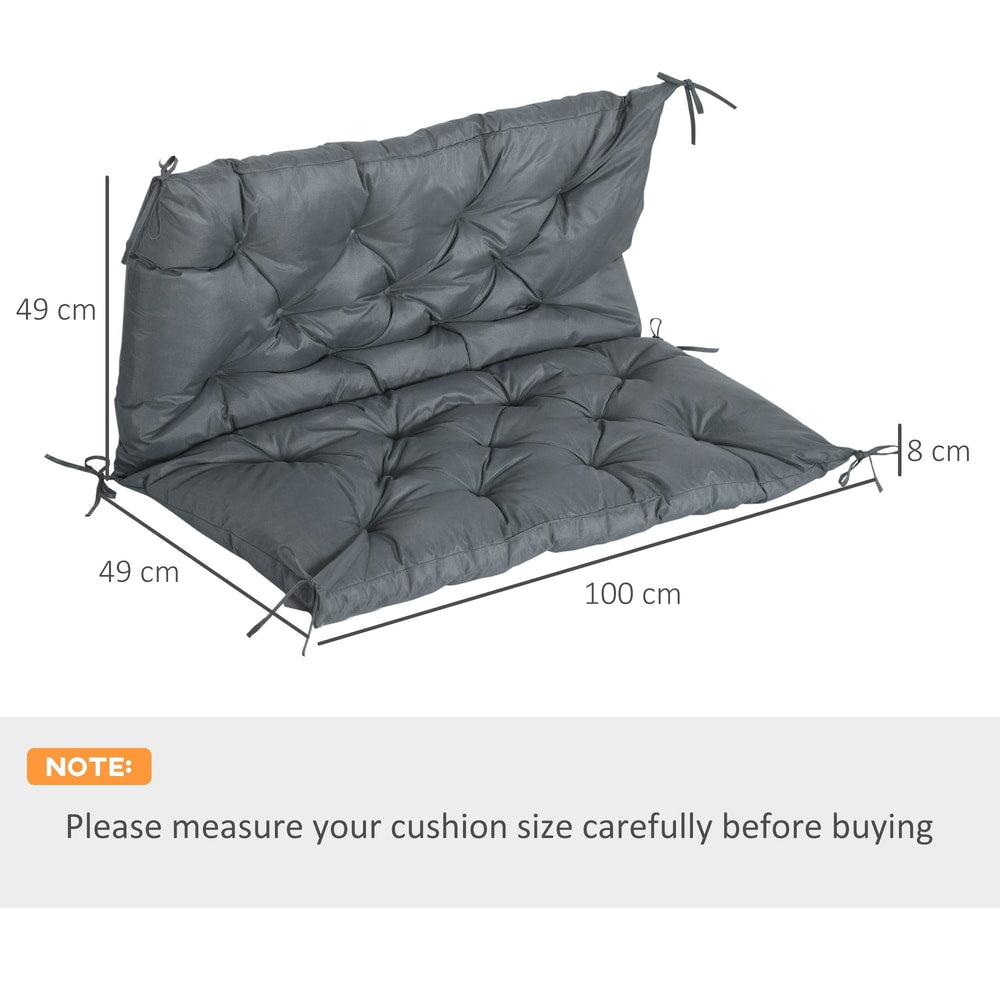 The dark grey bench cushion with size indications