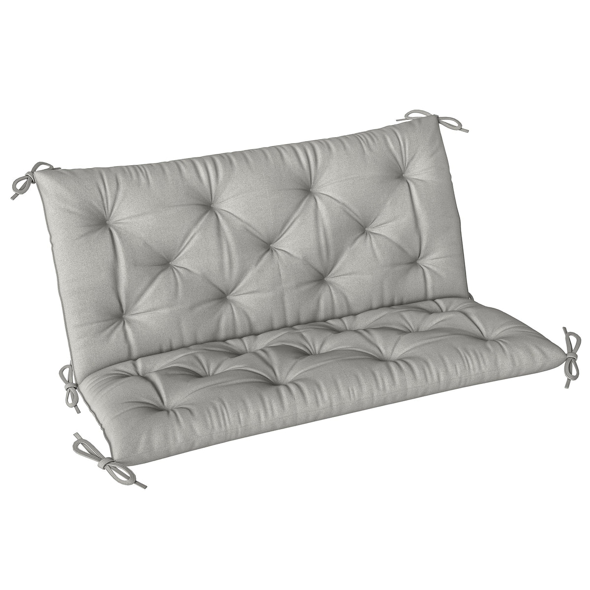 Outsunny 2 Seater Bench Pad in light grey, a tufted cushion with ties on each corner