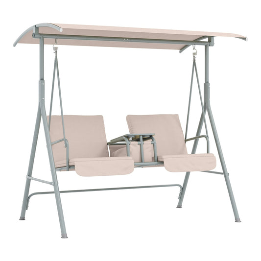Outsunny 2 Seater Garden Swing Chair in beige with a metal frame and canopy