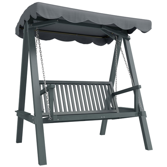 Outsunny 2 Seater Garden Swing Seat with Canopy, a grey wooden swing chair with a canopy, shown front on