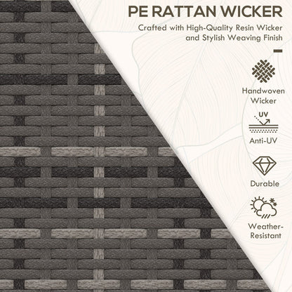 Close up of the grey and brown woven rattan material of the furniture