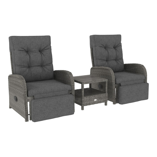 Outsunny 2 Seater Patio Rattan Wicker No Installation Chaise Lounge Sofa Set in Grey