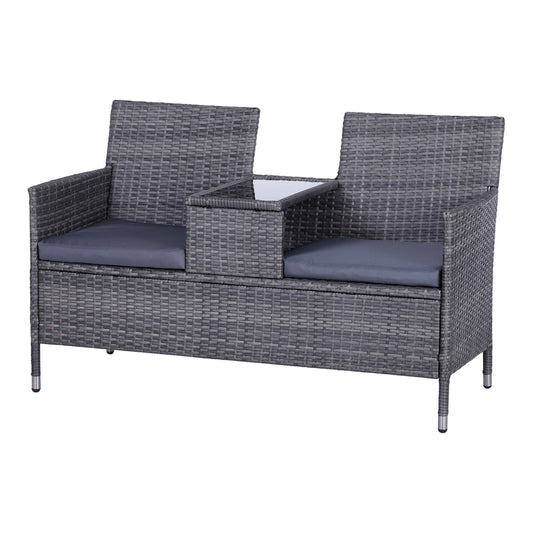 Outsunny 2-Seater PE Rattan Outdoor Garden Bench in Grey