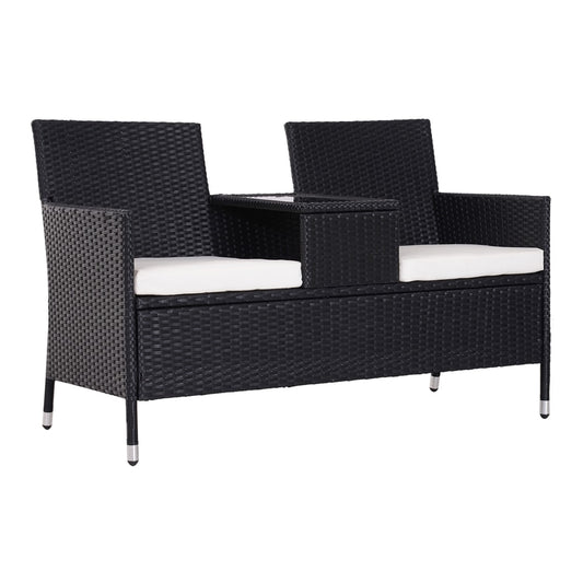 Outsunny 2-Seater Rattan Chair Set W/Middle Tea Table in Black