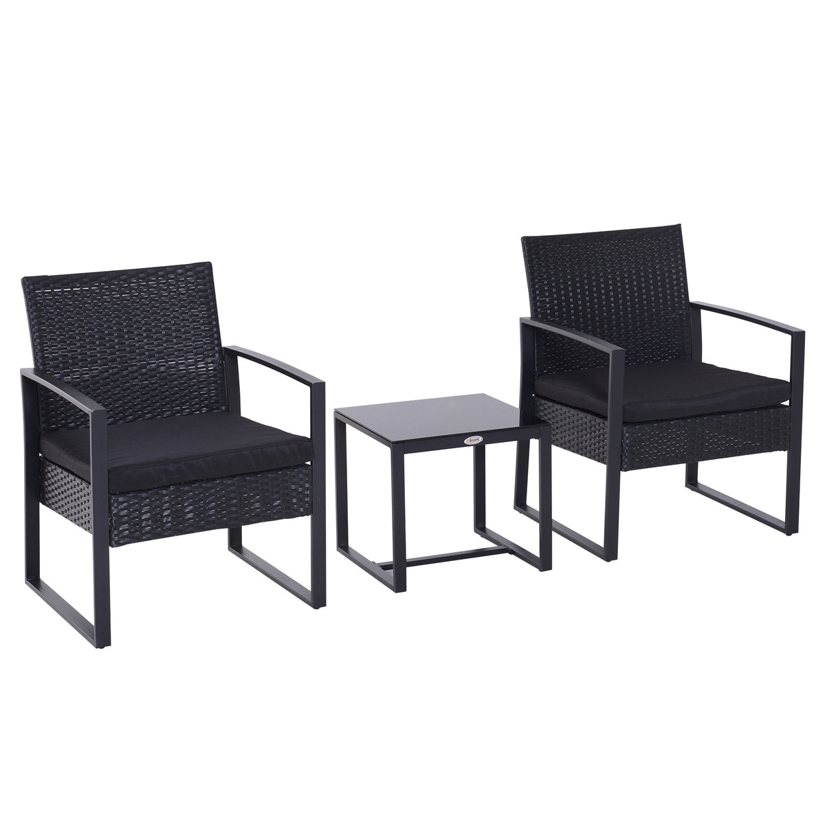 Outsunny 2 Seater Rattan Coffee Set in Black