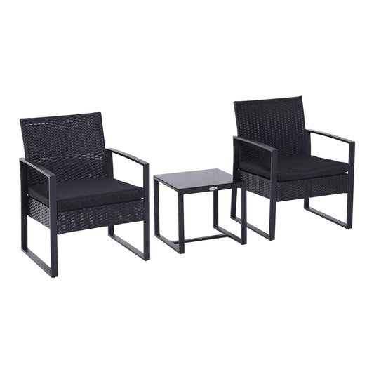 Outsunny 2 Seater Rattan Coffee Set in Black