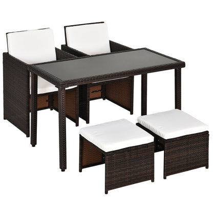 Outsunny 2 Seater Rattan Cube Garden Furniture Set with two armchairs, two stools and a glass top table