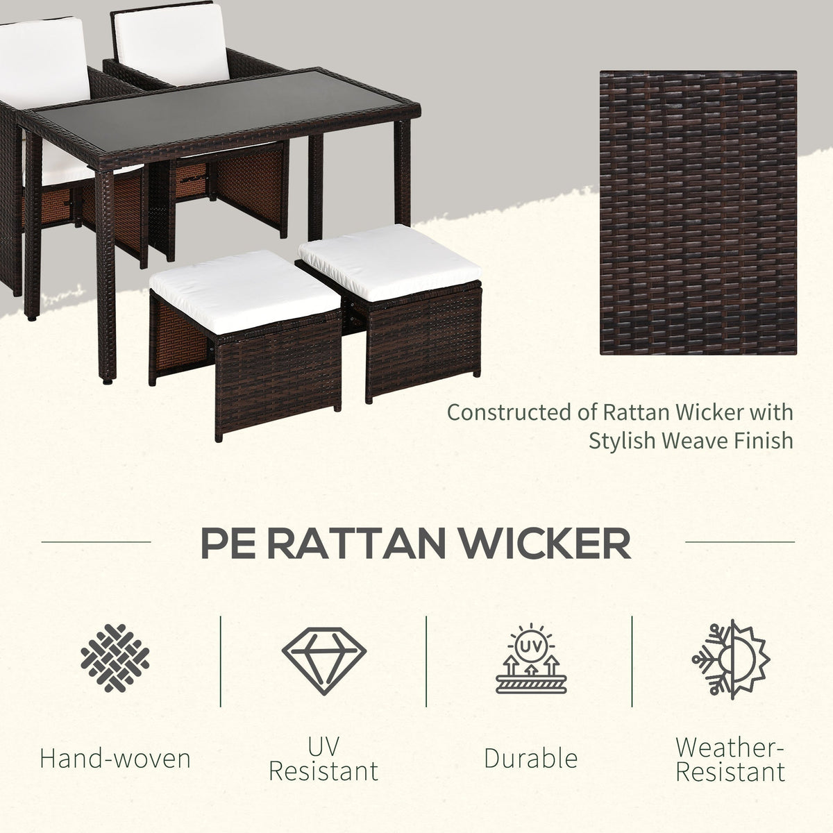 Close up of the PE rattan wicker weave on the garden furniture set