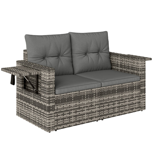 Outsunny 2 Seater Rattan Garden Sofa Outdoor Loveseat in Dark Grey