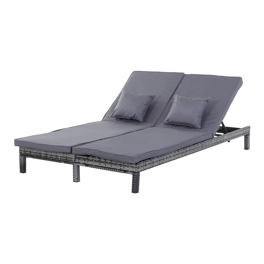 Outsunny 2 Seater Rattan Lounger in Grey