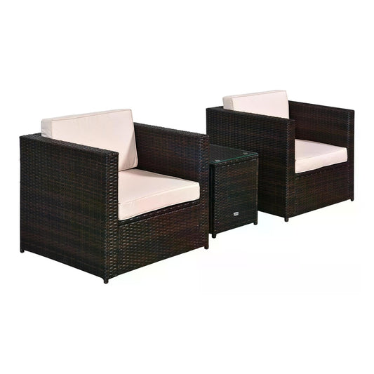 Outsunny 2-Seater Rattan Sofa Furniture Set W/Cushions in Brown