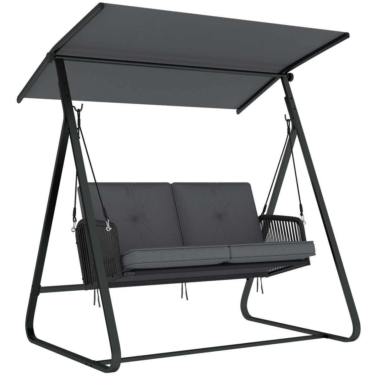 Outsunny 2-Seater Rattan Swing Chair in Dark Grey