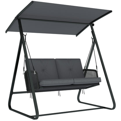 Outsunny 2-Seater Rattan Swing Chair in Dark Grey