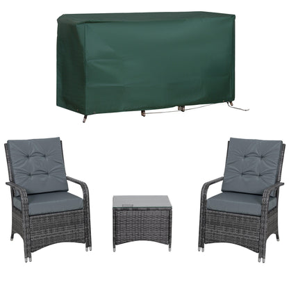 Outsunny 2-Seater Rattan Table & Chair with a green waterproof cover and two chairs and a table set