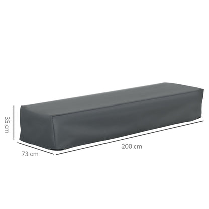 The grey outdoor furniture cover with dimensions 200cm and 73cm marked