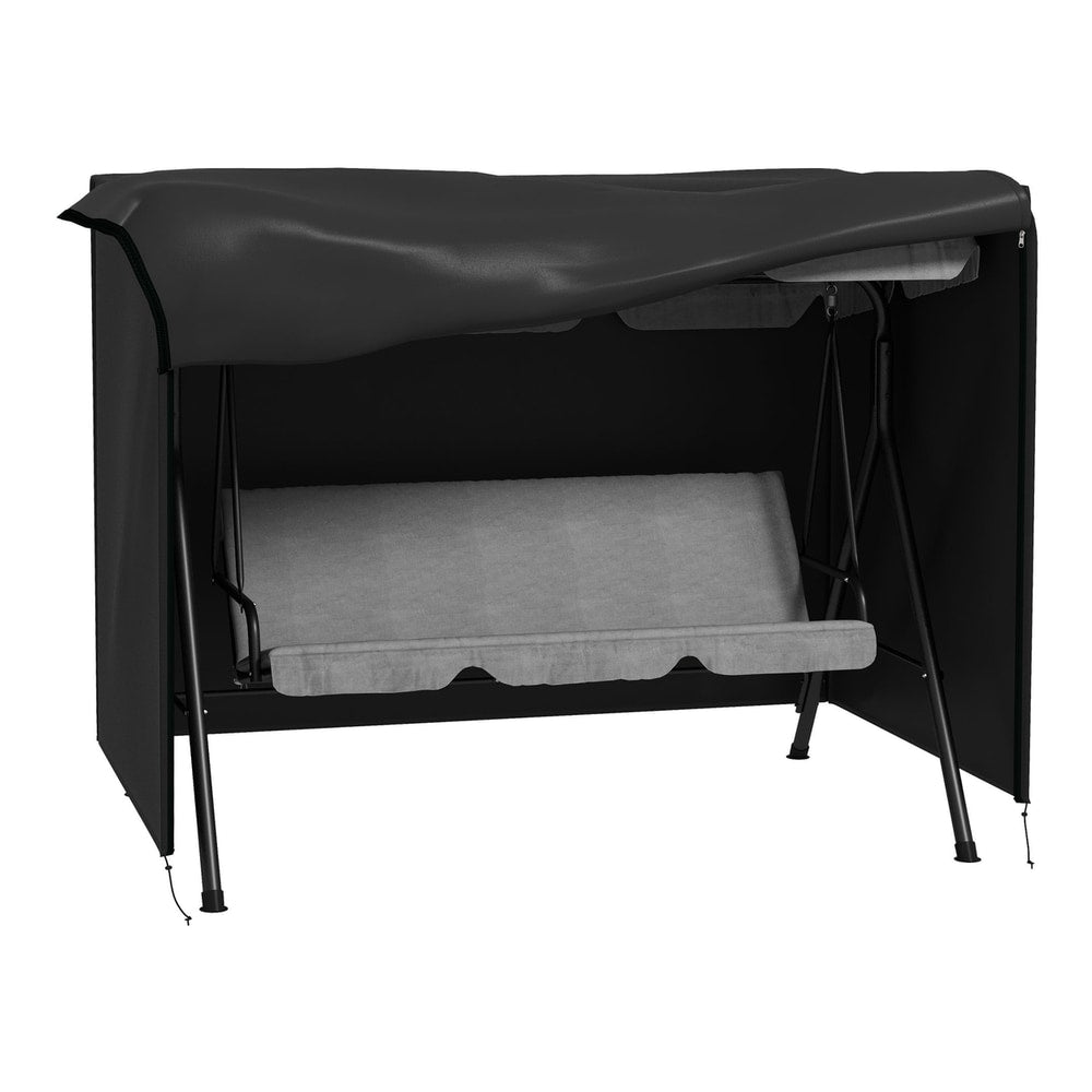 Outsunny Three-Seater Swing Chair Protective Cover Black draped over a grey garden swing seat