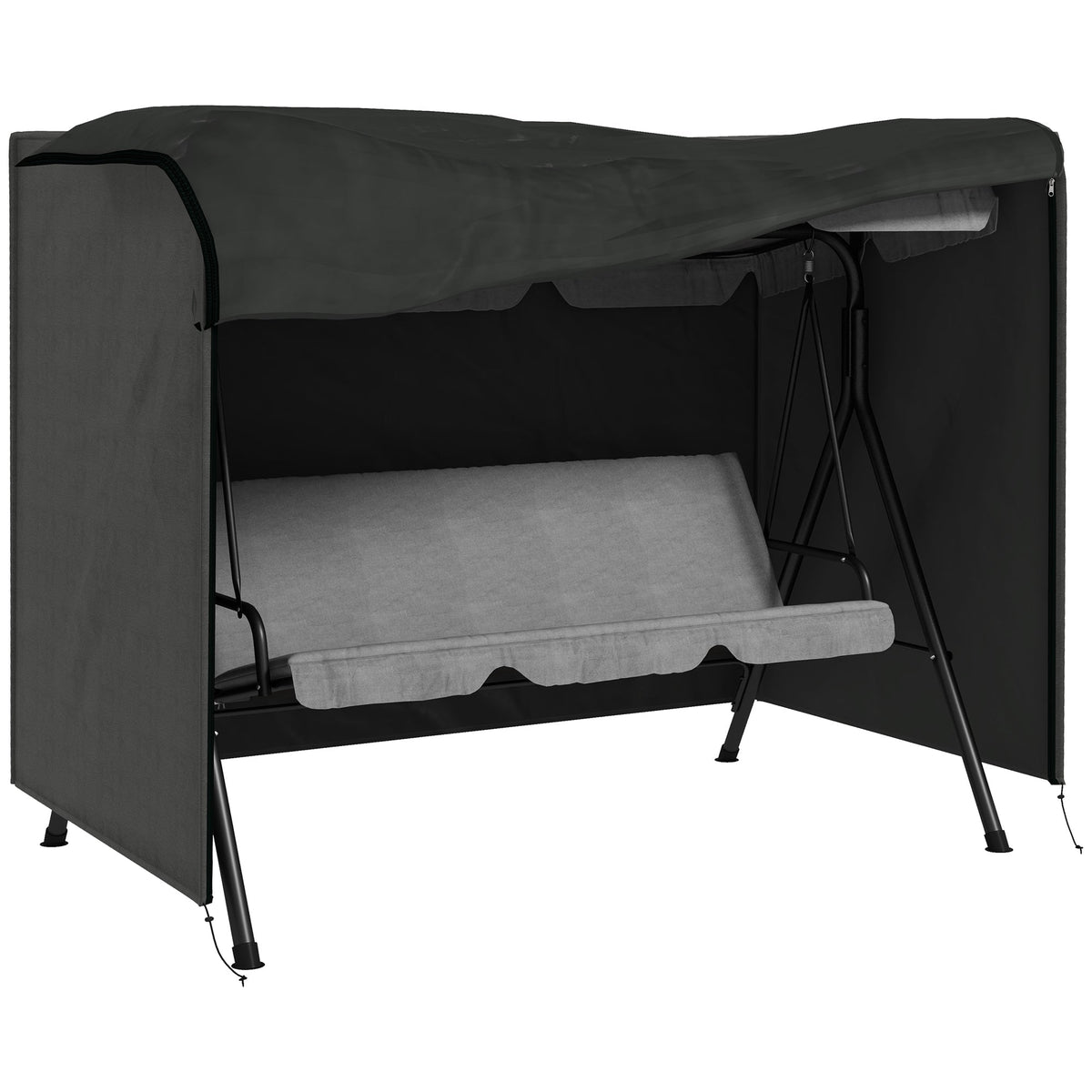 Outsunny Three-Seater Swing Chair Protective Cover Dark Grey fitted over a garden swing seat