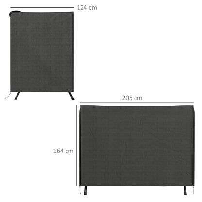 The garden furniture cover shown from side and front angles with dimension lines